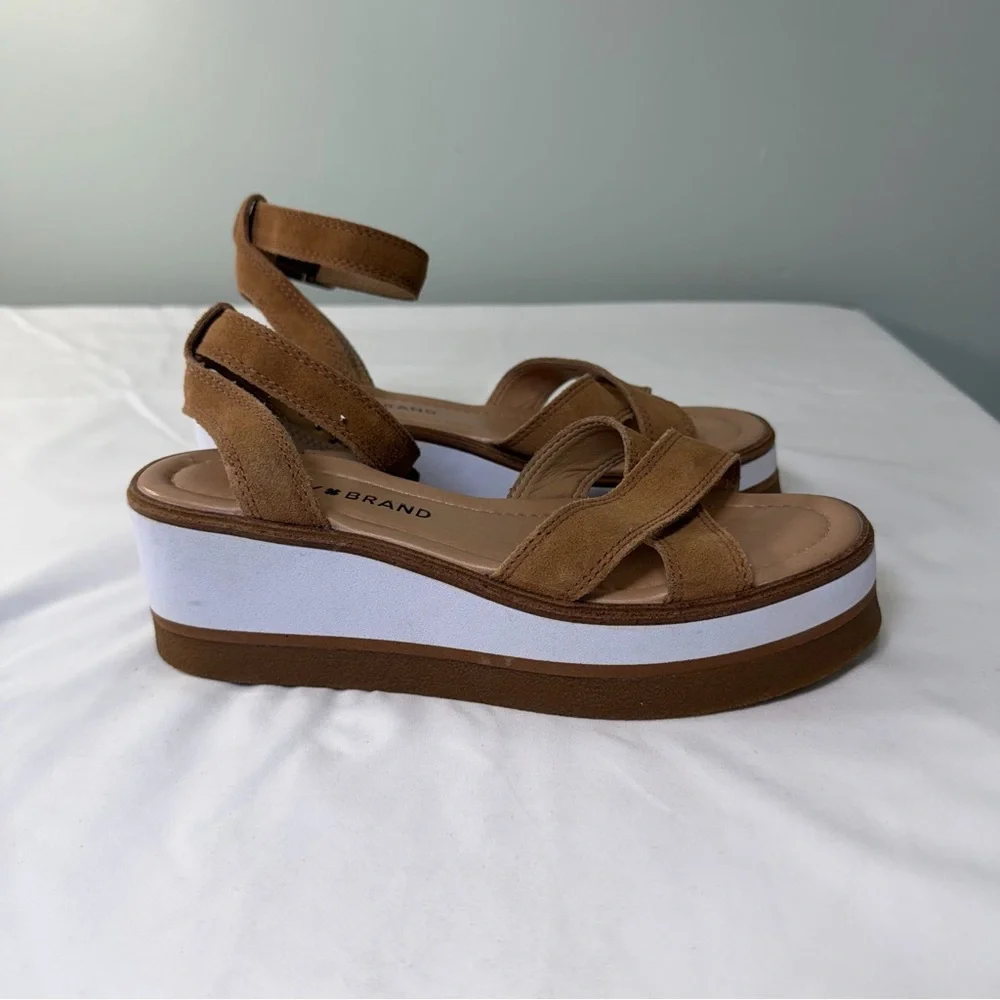 Lucky Brand‎ Women’s Size 6 Sandals Tarhi Brown Suede Ankle Strap Wedge Platform